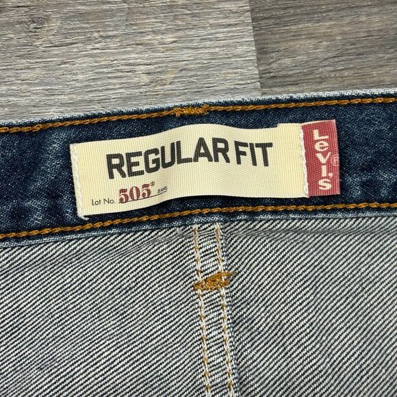 2000s Levis 505 Dark Wash Faded Blue Mens 34x29 Regular Straight Jeans Red Tab - Picture 4 of 16